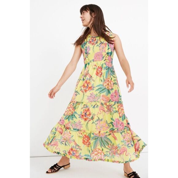 Rare Banjanan Isha Smocked Midi Dress Size S - Picture 2 of 8